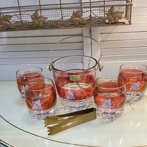 Vintage Lubiana Elegant Glassware Set with Gold Accents Red Gkass, Made In Italy